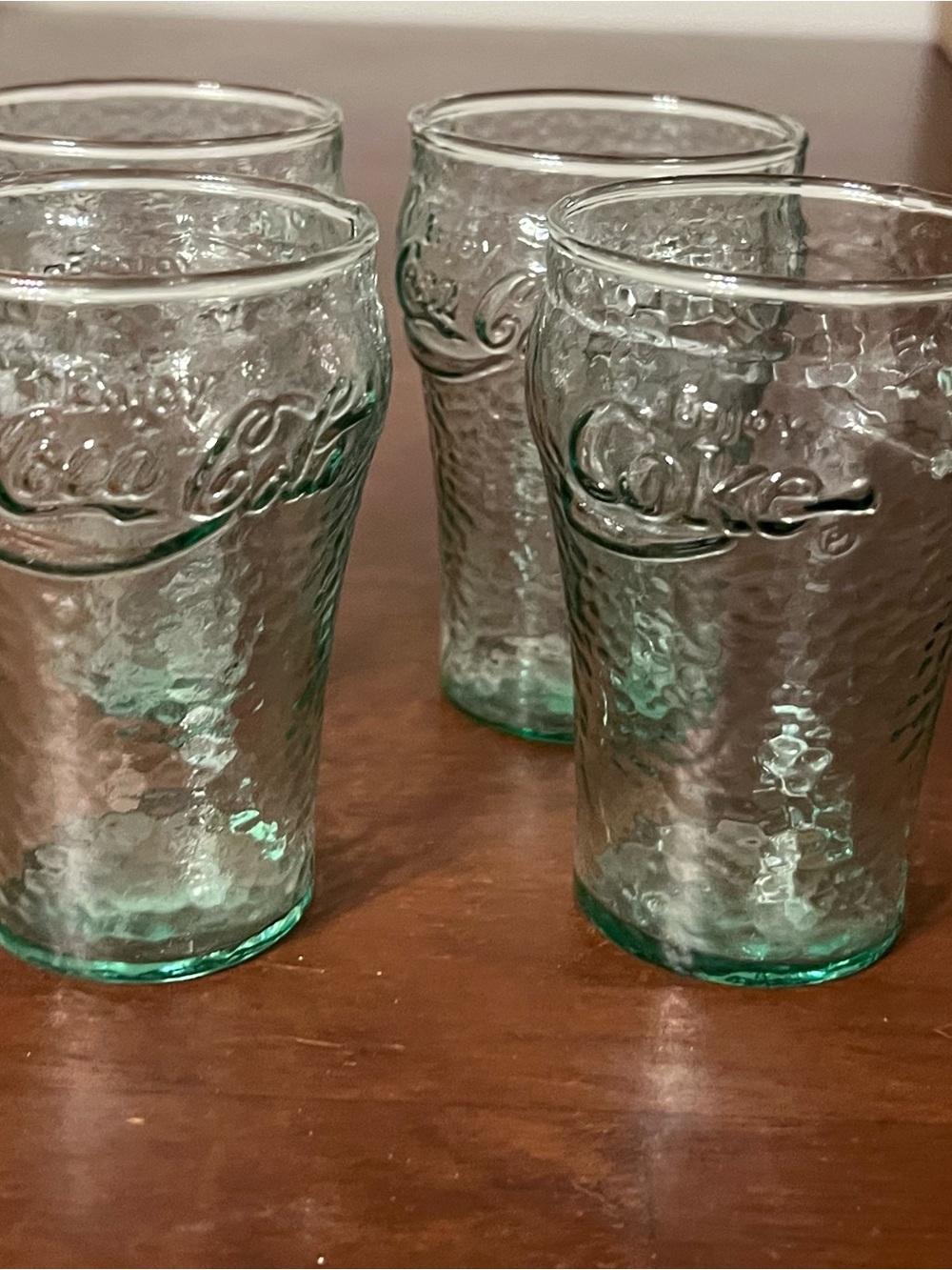 Vintage Coca- Cola Green Textured Glasses Set If Four